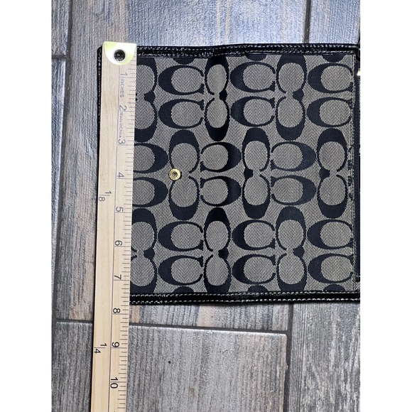 Coach Signature C Jacquard Trifold Wallet Grey Black Patent Leather Trim Large - Picture 9 of 10